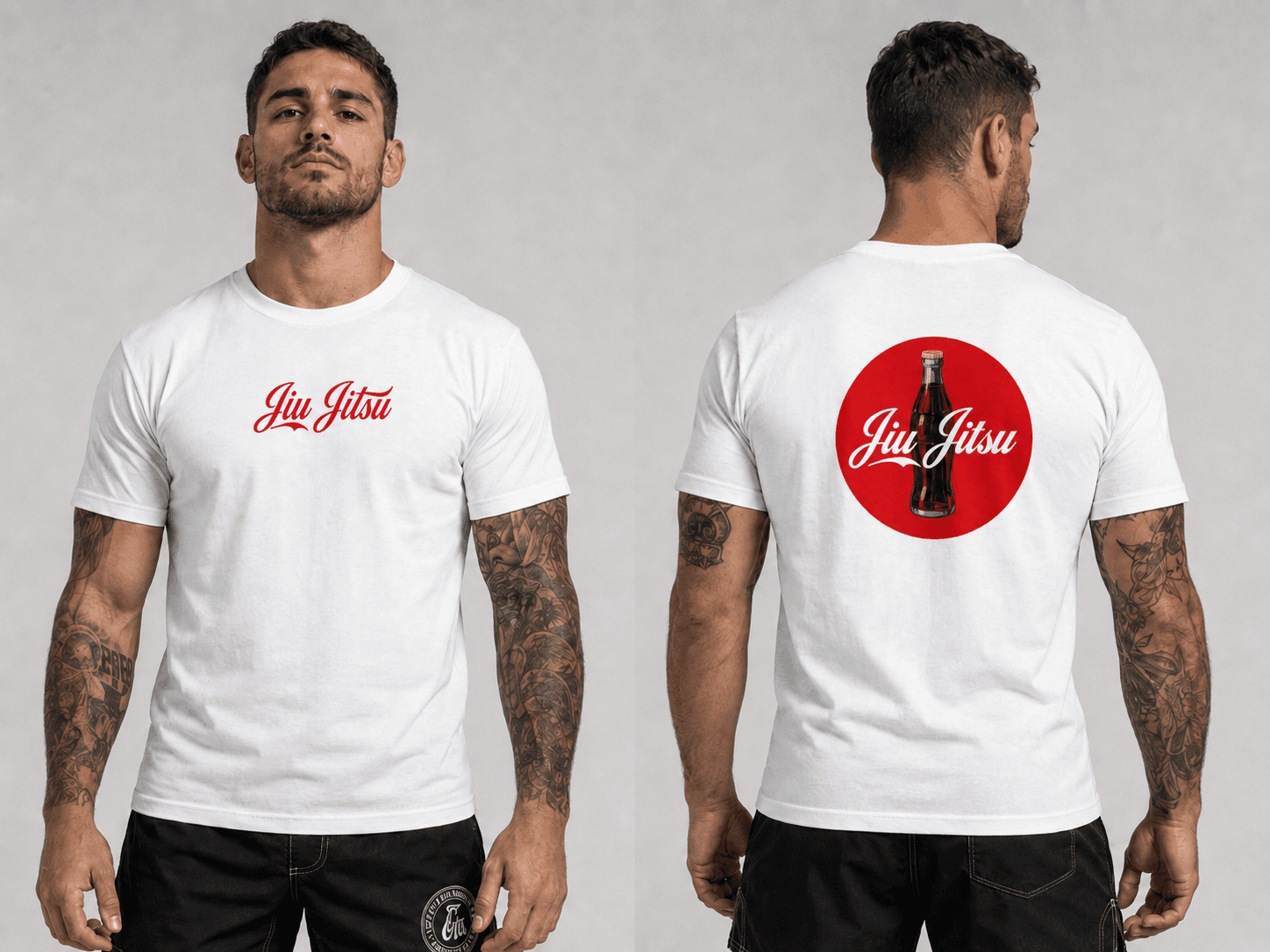 Model wearing the Jiu Jitsu tee, front and back